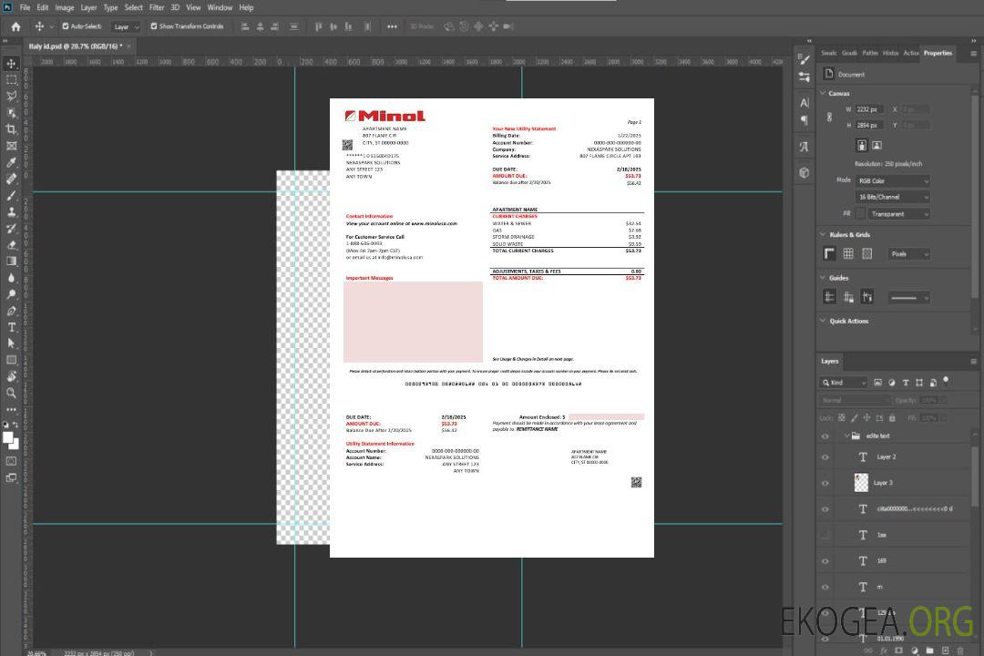 Modèle de facture de services publics des États-Unis Texas Minol aux formats Word et PDF template